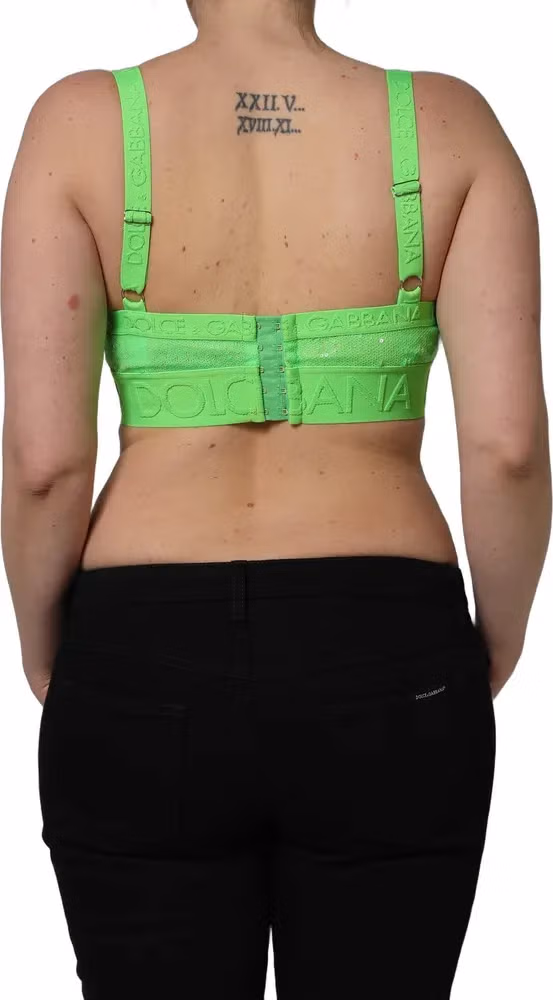 Neon Green Soft Cup Logo-Trim Bra Cropped Top