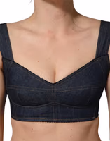 Black Denim Corset Bralette Cotton Cropped Top 2