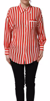 Red White Striped Long Sleeve Silk Blouse Top 1