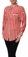 Red White Striped Long Sleeve Silk Blouse Top 2