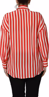Red White Striped Long Sleeve Silk Blouse Top 3