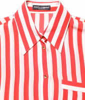 Red White Striped Long Sleeve Silk Blouse Top 5