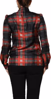 Red Black Plaid Silk Tie-Neck Blouse Top 1