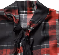 Red Black Plaid Silk Tie-Neck Blouse Top 3