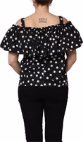 Black White Polka Dot Off Shoulder Top 1