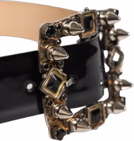 Black Leather Crystal Metal Buckle Belt 1