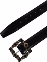 Black Leather Crystal Metal Buckle Belt 4