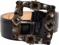 Black Leather Crystal Metal Buckle Belt 5