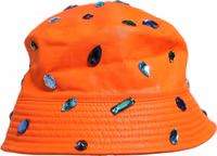 Orange Crystal Embellished Bucket Fisherman Cap Hat 5