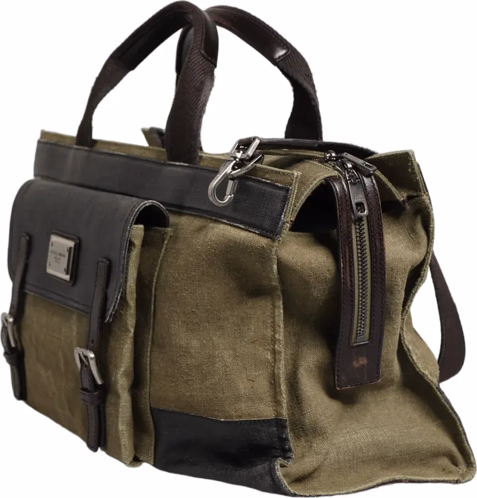 Military Green Two Tone Tote Duffel Shoulder Borse Bag