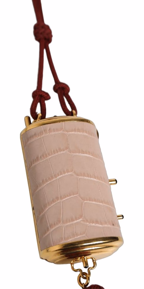 Pink Exotic Leather Mini Mirror Tassel Makeup Bag