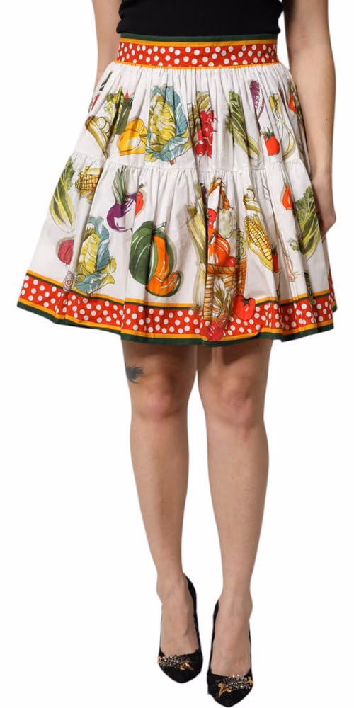 Multicolor Vegetable Print Short Poplin Mini Skirt