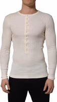 White Long Sleeves Henley Pullover Sweater 2