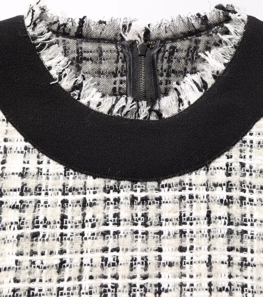 Black White Tweed Sheath A-line Midi Dress