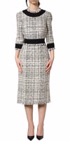 Black White Tweed Sheath A-line Midi Dress 2