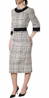 Black White Tweed Sheath A-line Midi Dress 3