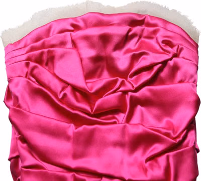 Hot Pink Ruched Satin Strapless Gown Dress