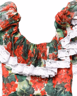 Multicolor Geranium Flower Lace Maxi Dress