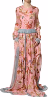 Light Pink Bread Print Pleated Maxi Dress 2