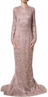 Pink Lace Long Sleeves Evening Gown Dress 2