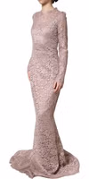 Pink Lace Long Sleeves Evening Gown Dress 4