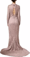 Pink Lace Long Sleeves Evening Gown Dress 5