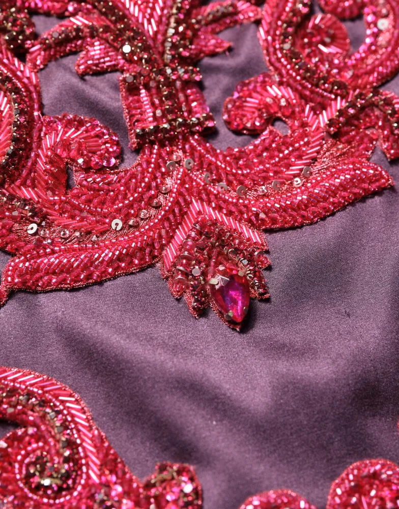 Purple Silk Crystal Strapless Floor Length Gown Dress