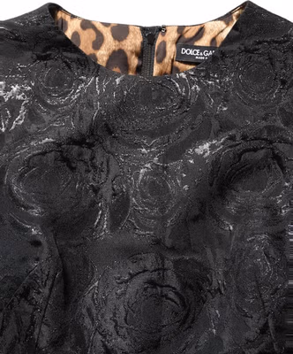 Black Floral Jacquard Flared A-line Dress