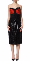 Black Strapless Red Rose Sequined Midi Dress 2