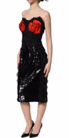 Black Strapless Red Rose Sequined Midi Dress 3