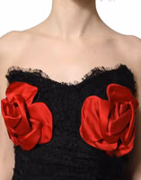 Black Strapless Red Rose Sequined Midi Dress 4