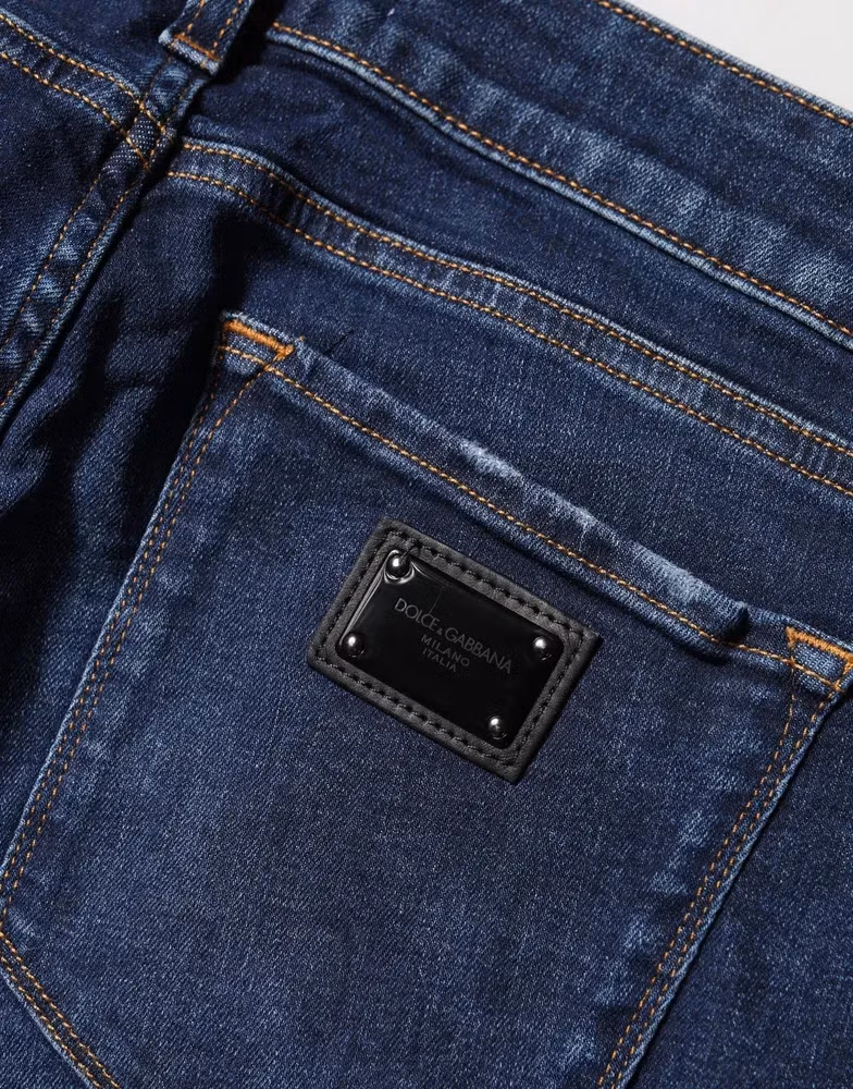 Blue Distressed Skinny Cotton Denim Jeans