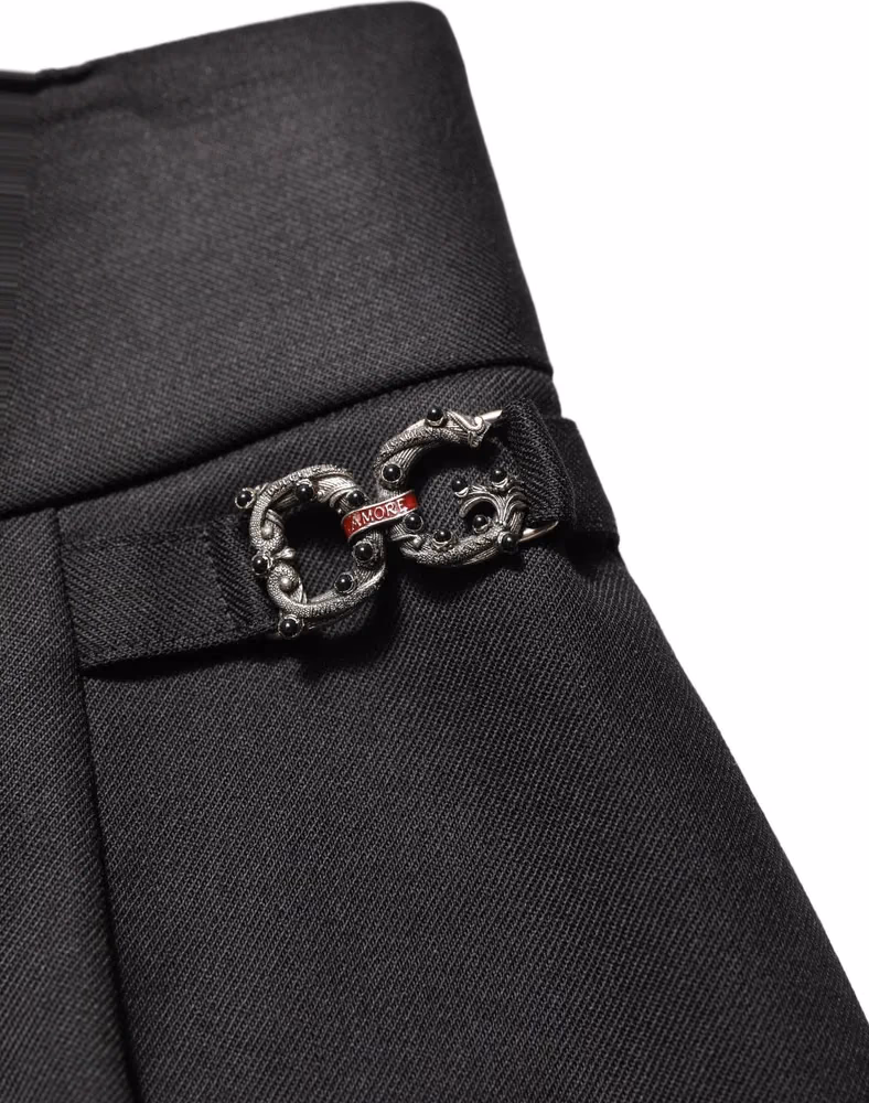 Black Wool High Waisted Logo Trouser Pants