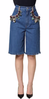 Blue Cotton Embellished BermudaDenim Shorts 2