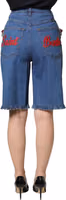 Blue Cotton Embellished BermudaDenim Shorts 5
