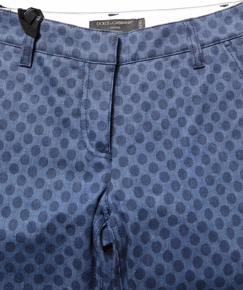 Blue Polka Dotted Slim Fit Capri Denim Jeans