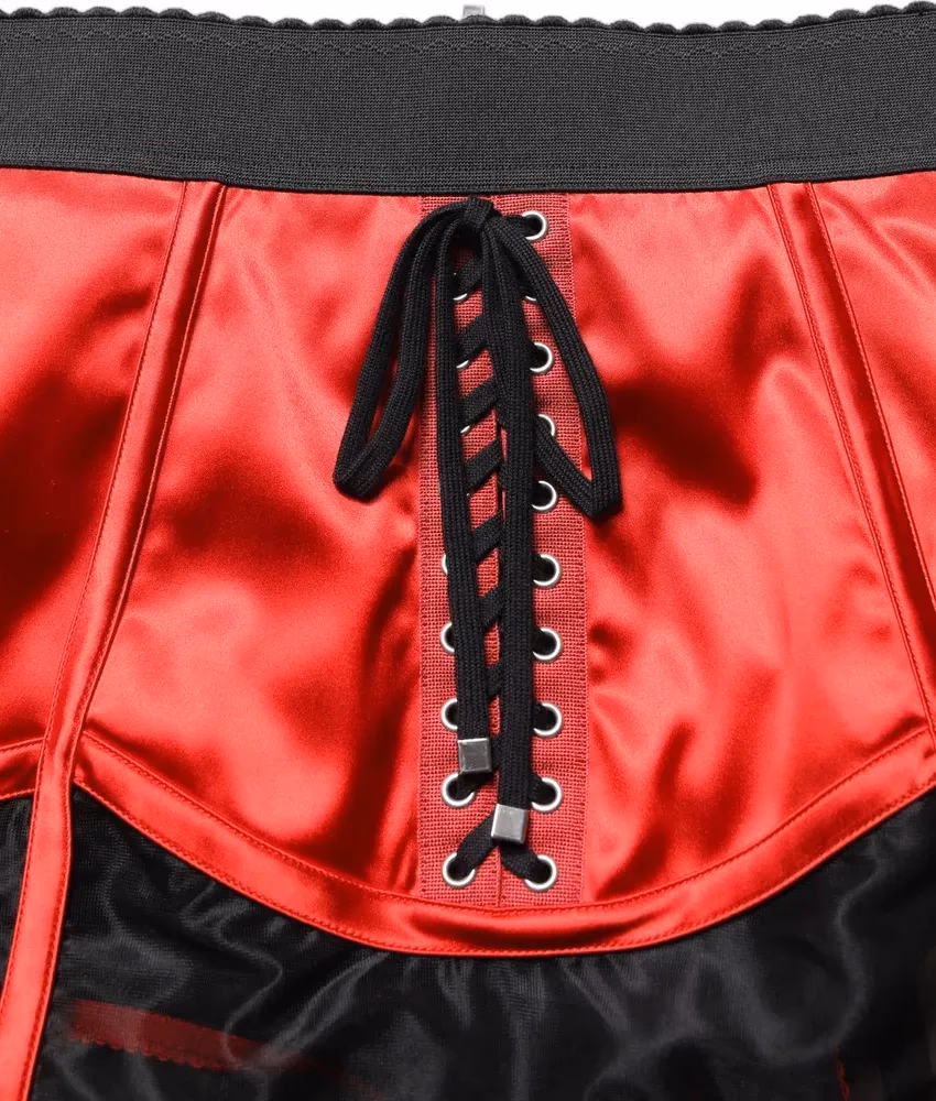 Red Satin Corset Style High Waist Mini Skirt