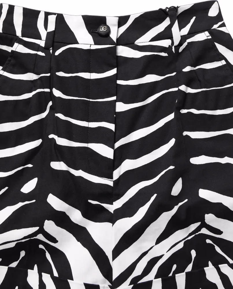 Black White Zebra Print Cotton High Waist Shorts