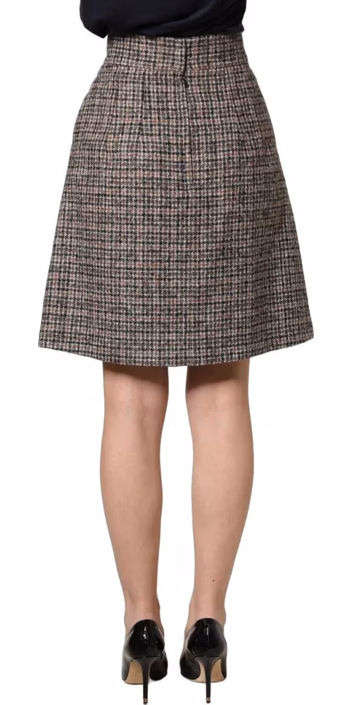 Brown Tweed Kick Pleat High Waist Mini Skirt