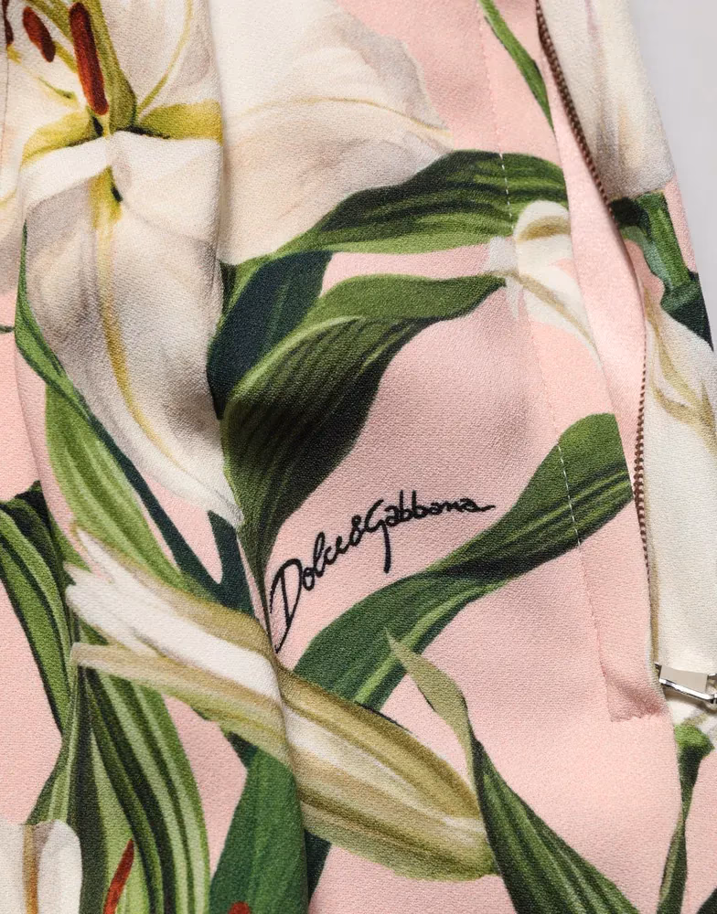 Pink Lilium Print High Waist Pencil Skirt
