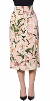 Pink Lilium Print High Waist Pencil Skirt 2