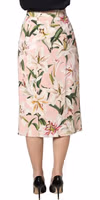 Pink Lilium Print High Waist Pencil Skirt 4