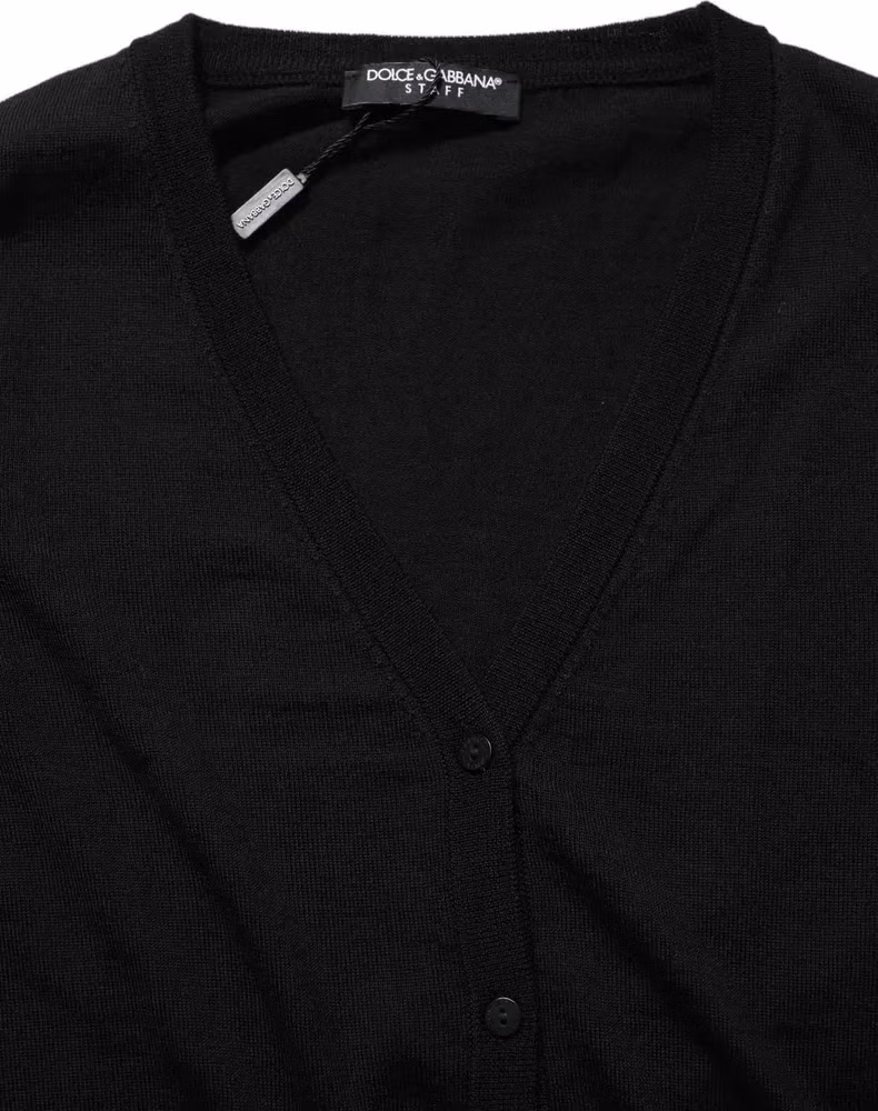 Black Wool Knit Button Cardigan Sweater