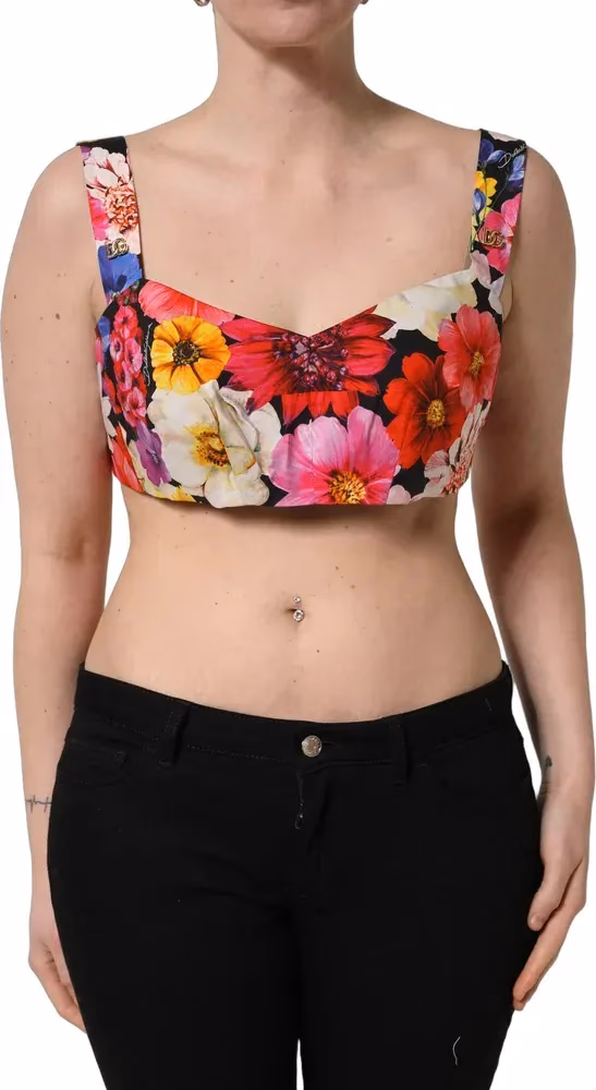Multicolor Floral Cropped Bustier Tank Top