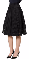 Cotton Striped Flared Silhouette Aline Midi Black 3