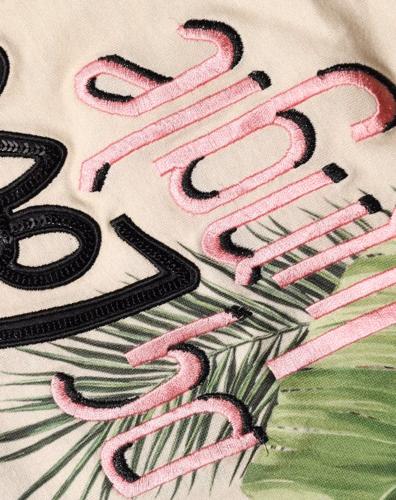 Beige Jungle Print Cotton Round Neck T-Shirt