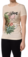 Beige Jungle Print Cotton Round Neck T-Shirt 3