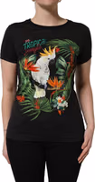 Black Tropical Print Cotton Round Neck T-Shirt 2