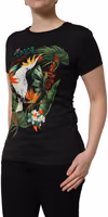 Black Tropical Print Cotton Round Neck T-Shirt 3