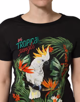 Black Tropical Print Cotton Round Neck T-Shirt 5